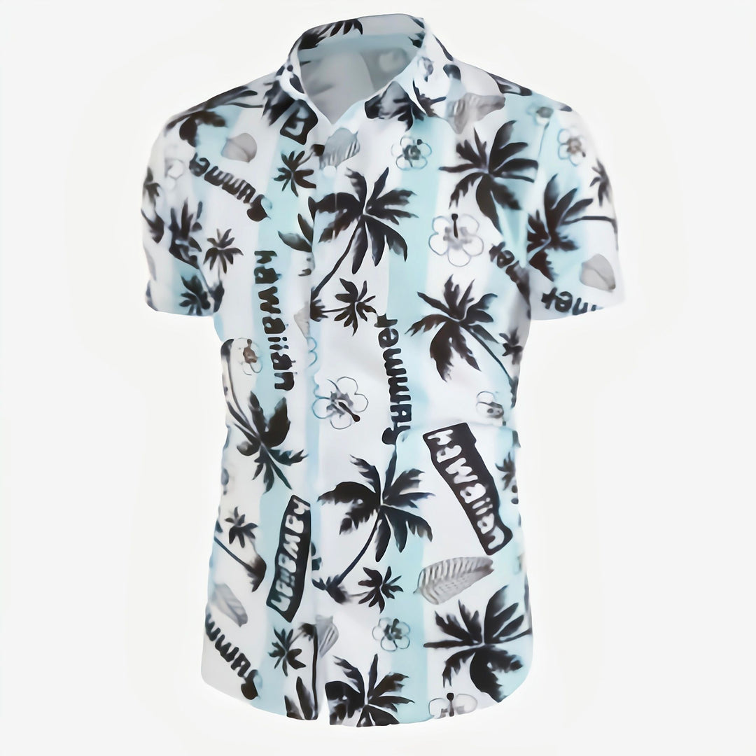 Beach Tree White Lycra Printed Men's Shirt