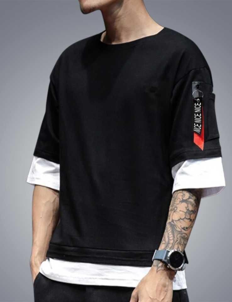 Oversized Black Cotton Blend Solid Half Sleeves T-Shirt