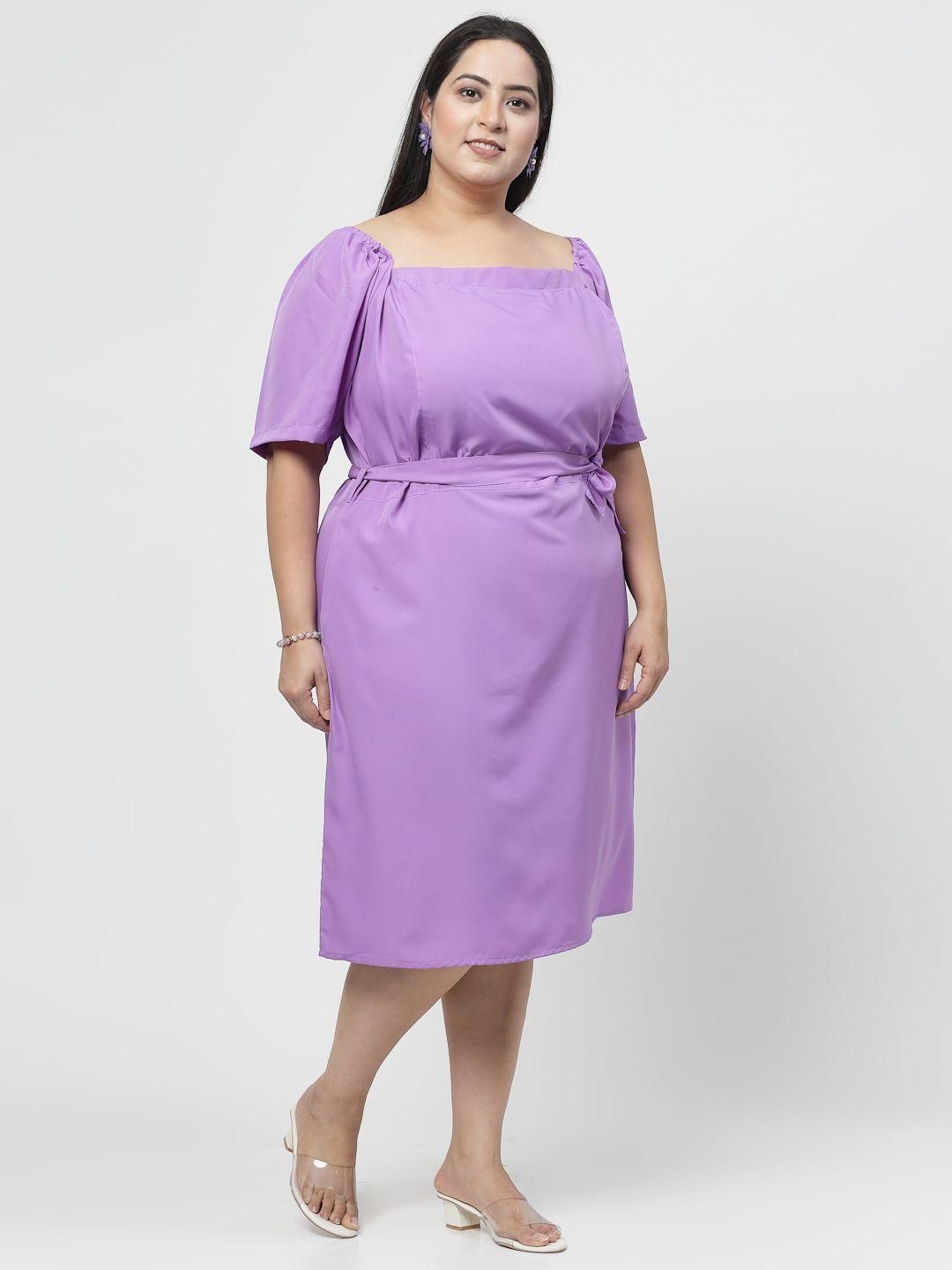 Flambeur Plus Size Lavender Solid Flared Short Dress for Women