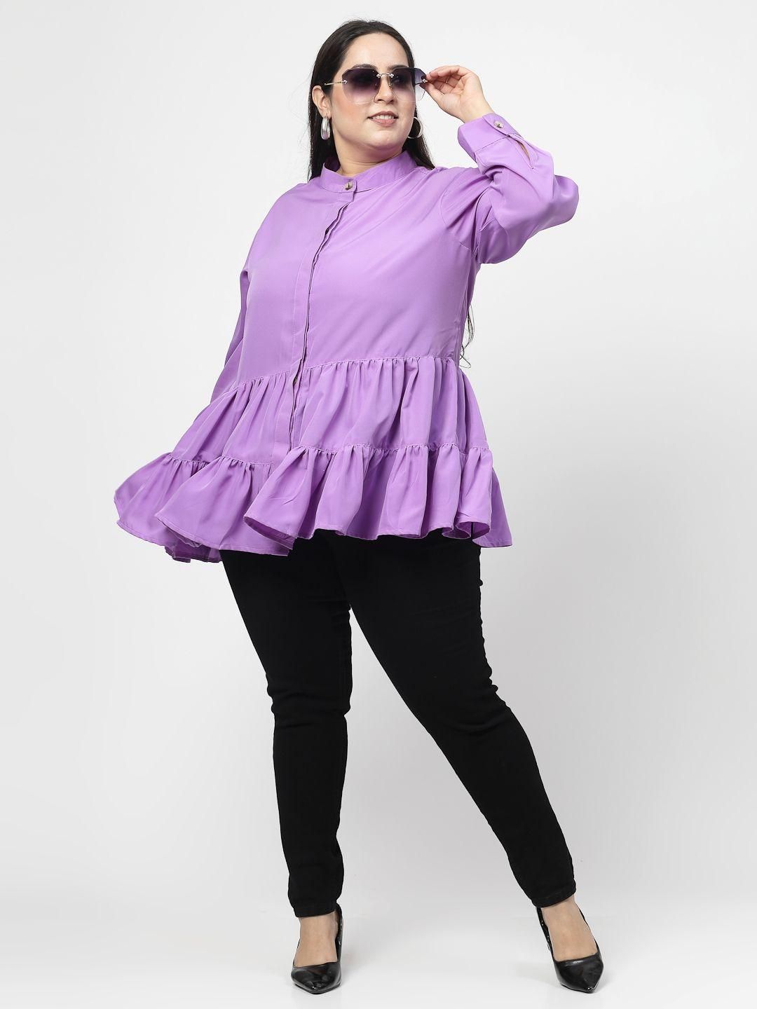 Flambeur Women's Plus Size Solid Purple Full Sleeve Top