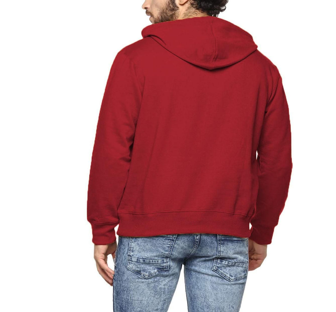 Red Fleece Solid Full Sleeves Hoodie