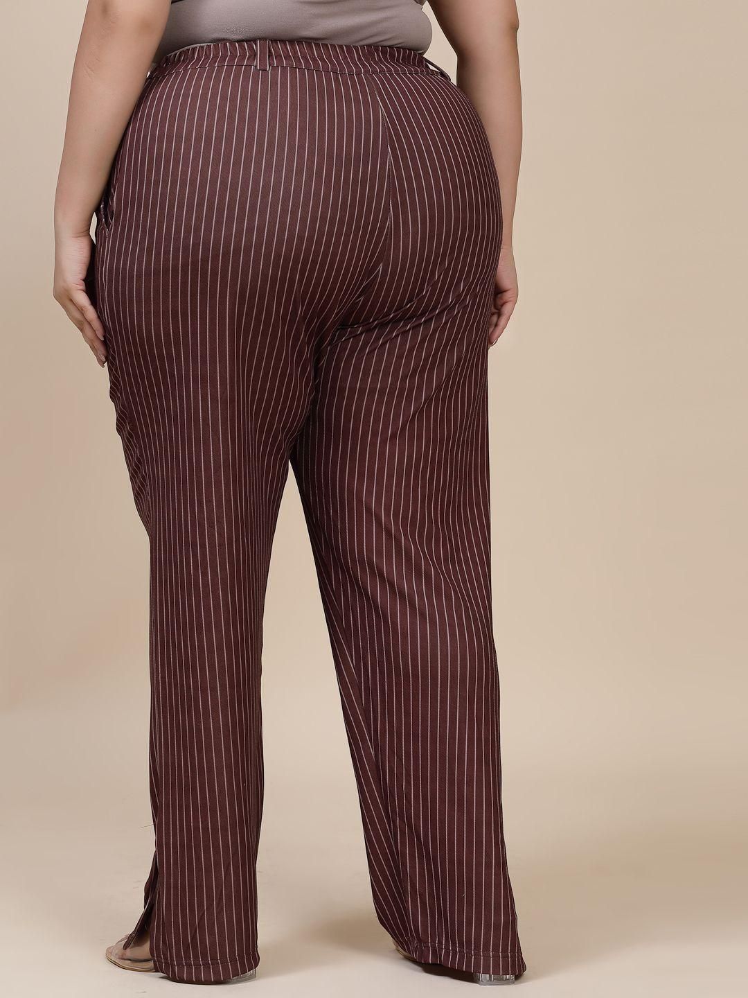 Flambeur Women's Plus Size Casual Stripe Print Trouser