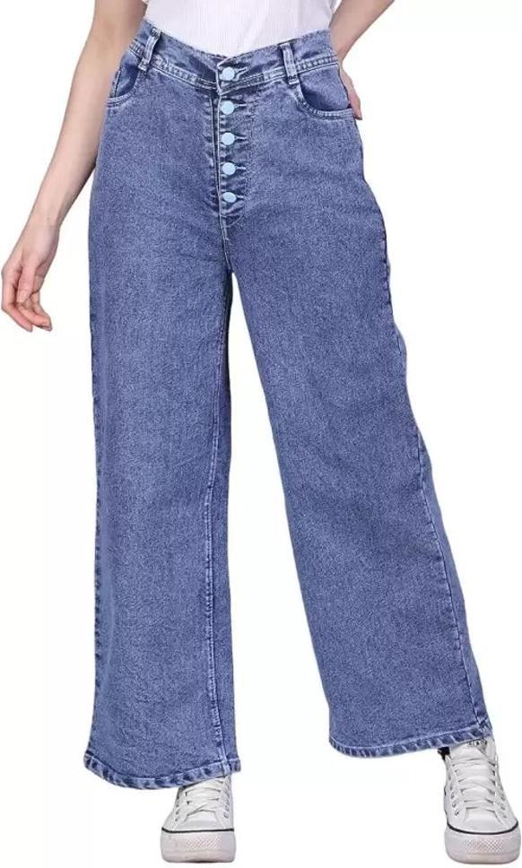 Women's Solid High Waist Rise Flared Denim Jeans