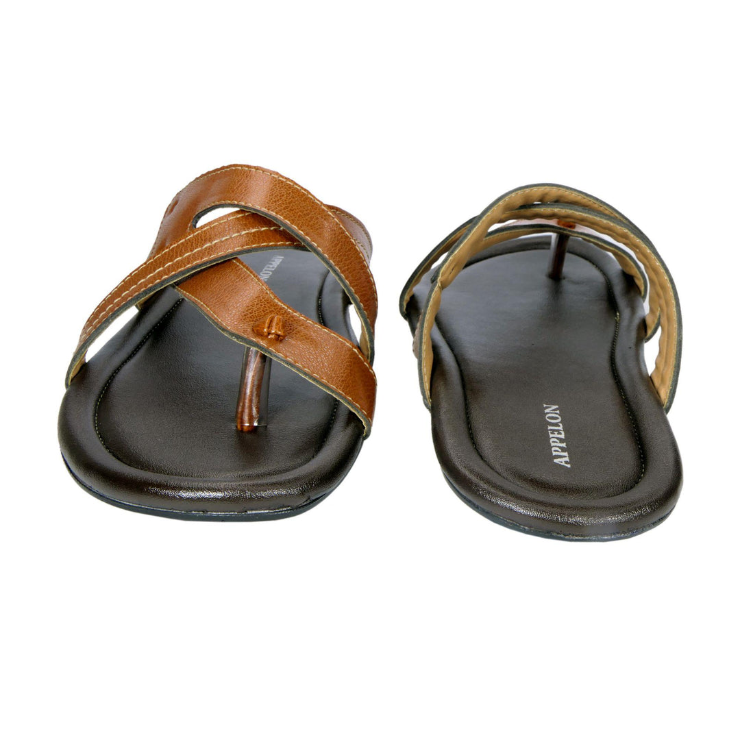 Brown Color AM PM Genuine Leather Men's Daily Wear Slippers