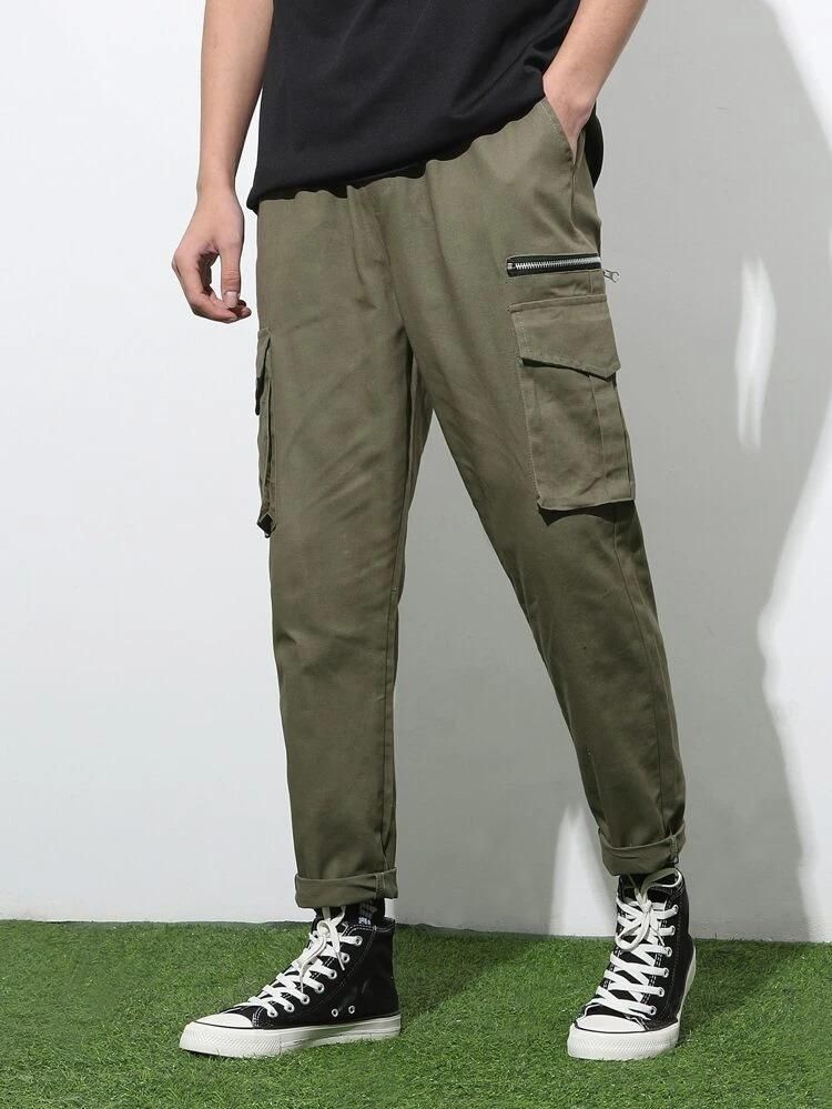 Olive Sprouted Men's Cotton Solid Multipocket Olive Cargo Pant Slim Fit Jogger