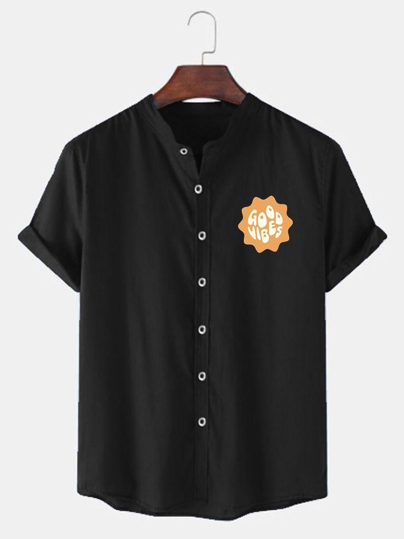 Black Color Cotton Printed Half Sleeves Regular Fit Mens Casual Shirt