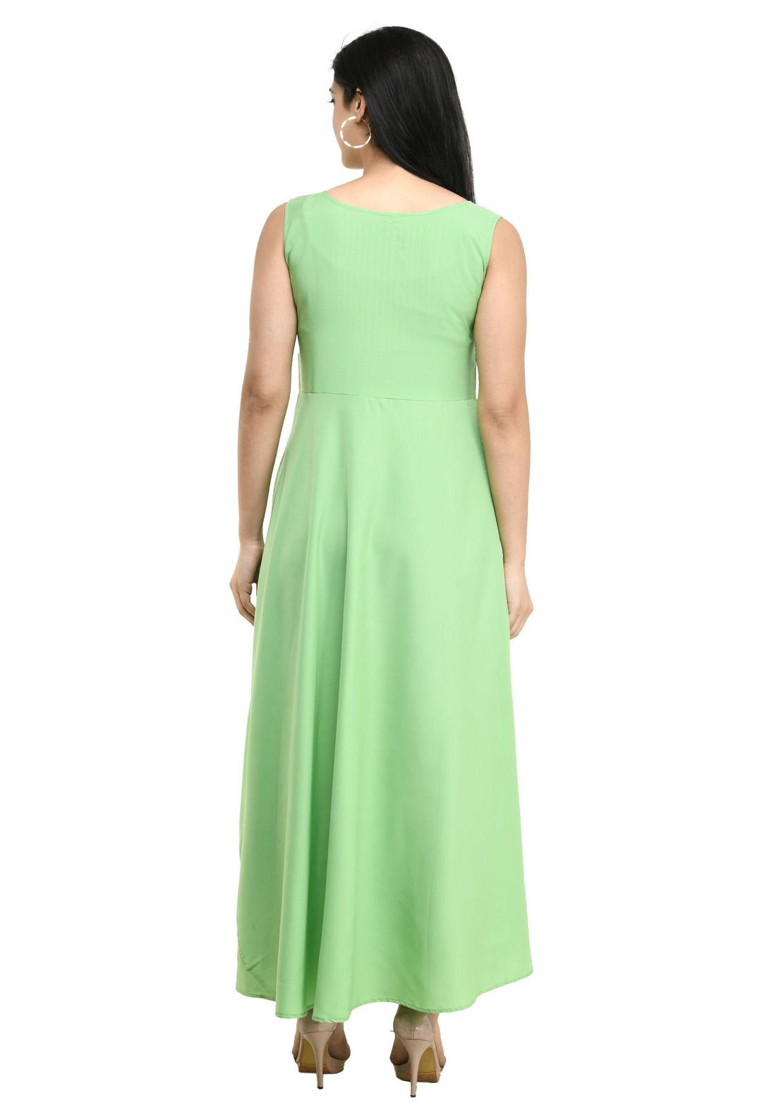 Oceanista Women's Crepe Embellished Partywear Pista Green Maxi Dress