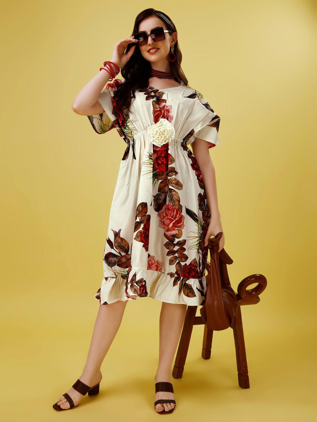 Plus Size Women's Crepe Floral Print Flared Midi Dress