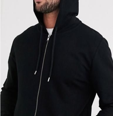 Black Cotton Solid Hoodie Jacket