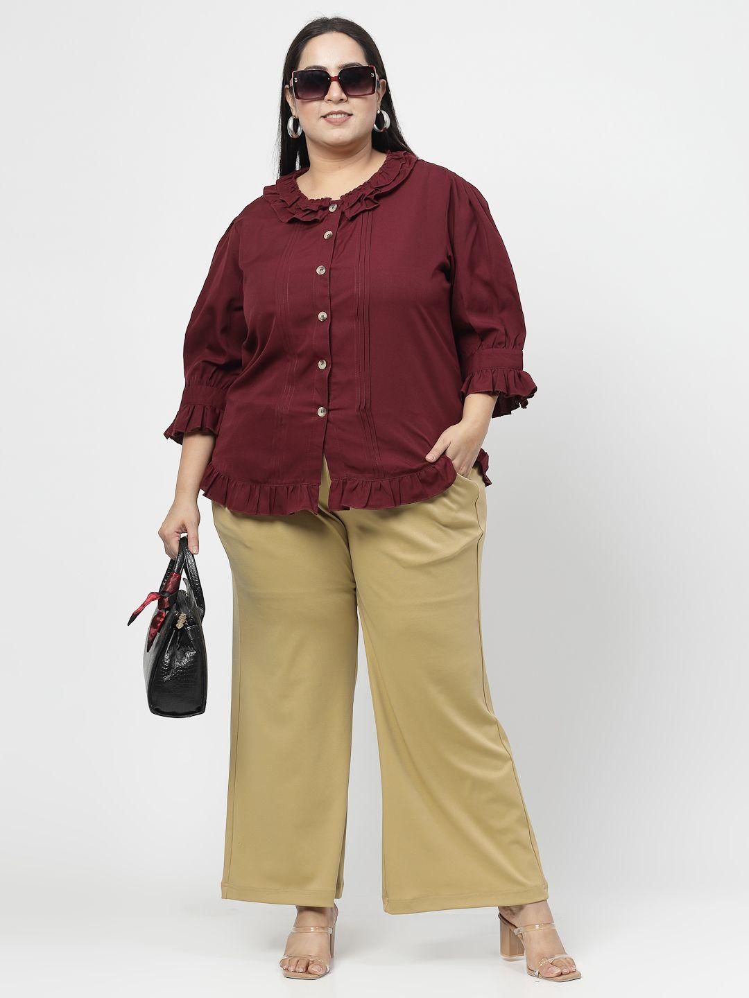 Flambeur Women's Plus Size Casual Solid Trouser