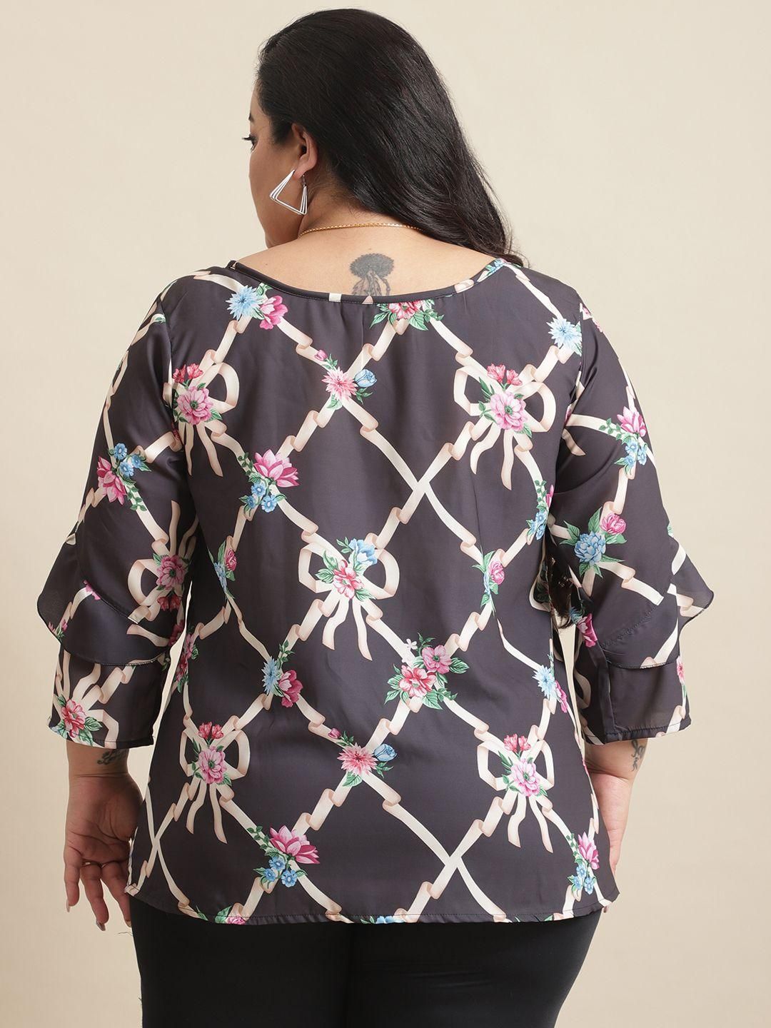 Flambeur Women's Plus Size Printed Half Sleeve Top