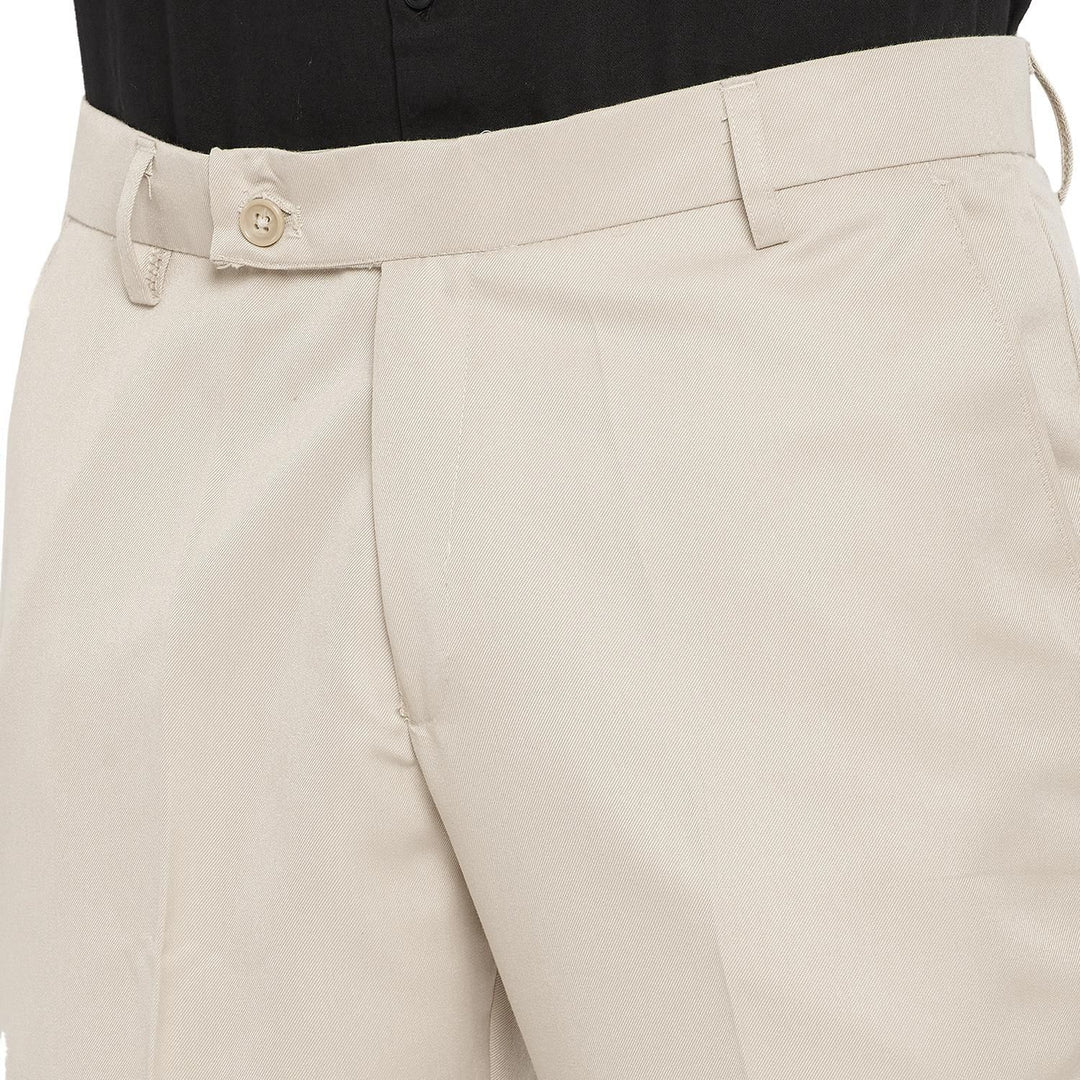 Beige Men's Slim Fit Solid Formal Trouser
