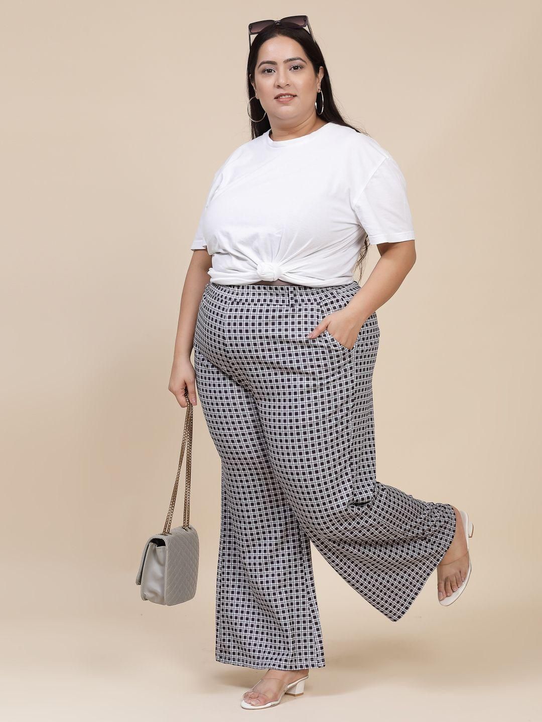 Flambeur Women's Plus Size Casual Checkered Print Trouser