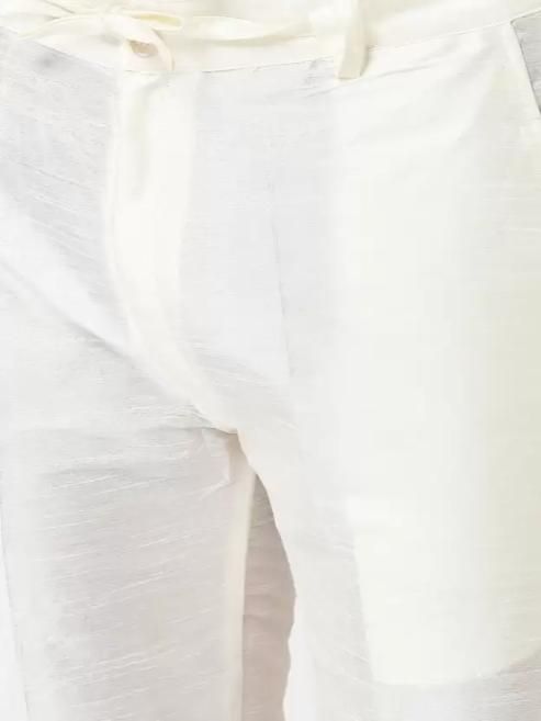 AHBABI Men's Solid Slit Style Dupion Silk Kurta Pyjama Set Maroon-White