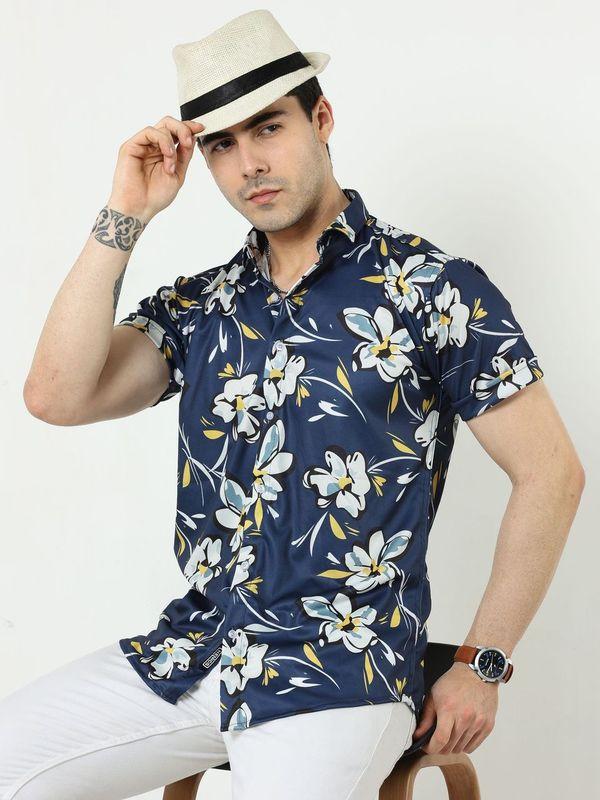 Men Regular Fit Floral Print Spread Collar Casual Shirt
