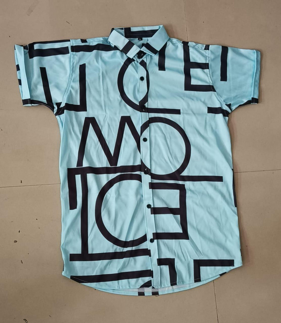 Ice Blue Lycra Printed Men's Shirt
