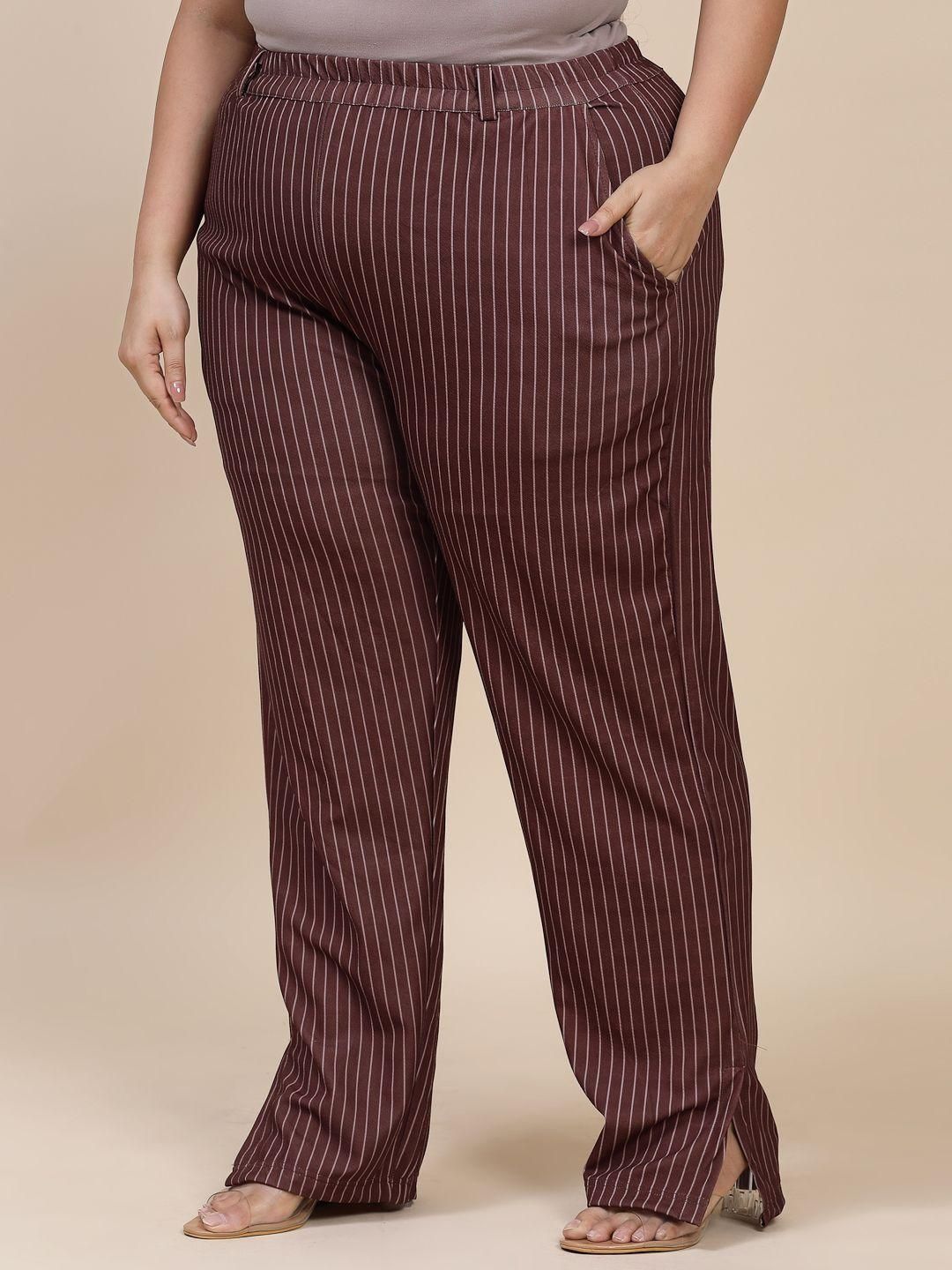 Flambeur Women's Plus Size Casual Stripe Print Trouser