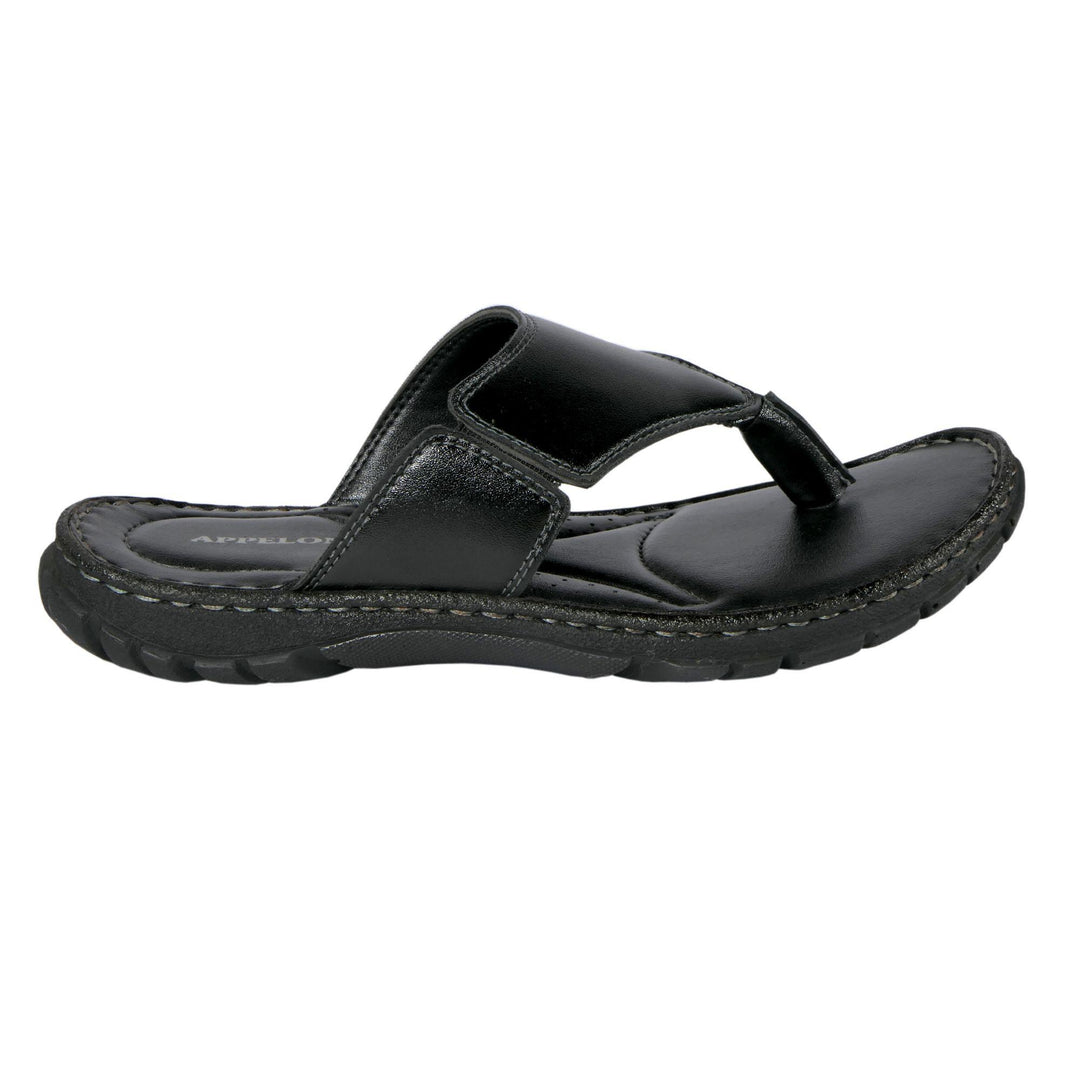 Black Color AM PM Genuine Leather Men's Daily Wear Slippers
