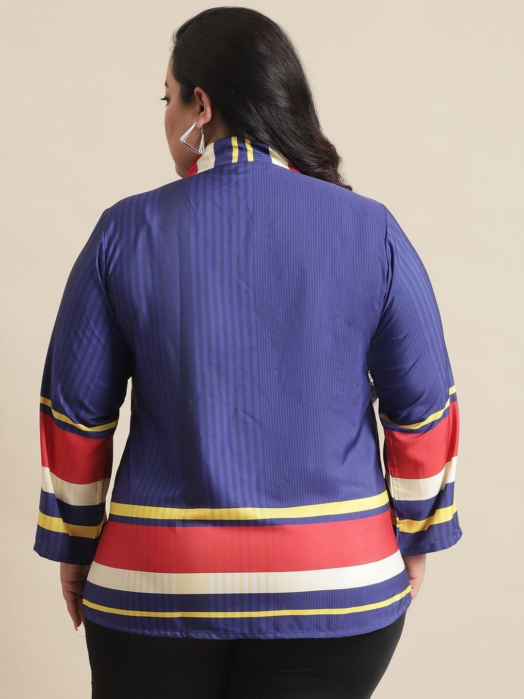 Flambeur Women's Plus Size Colorblock Full Sleeve Top