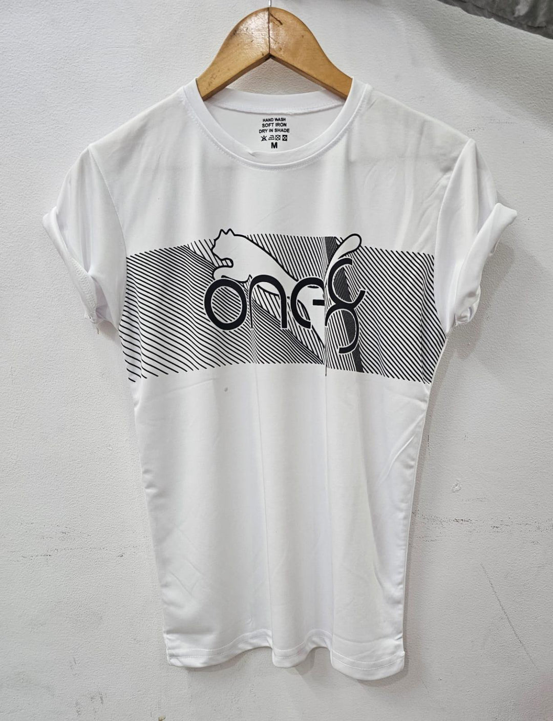 White Men's Half Sleeve Printed Polyester T-shirt