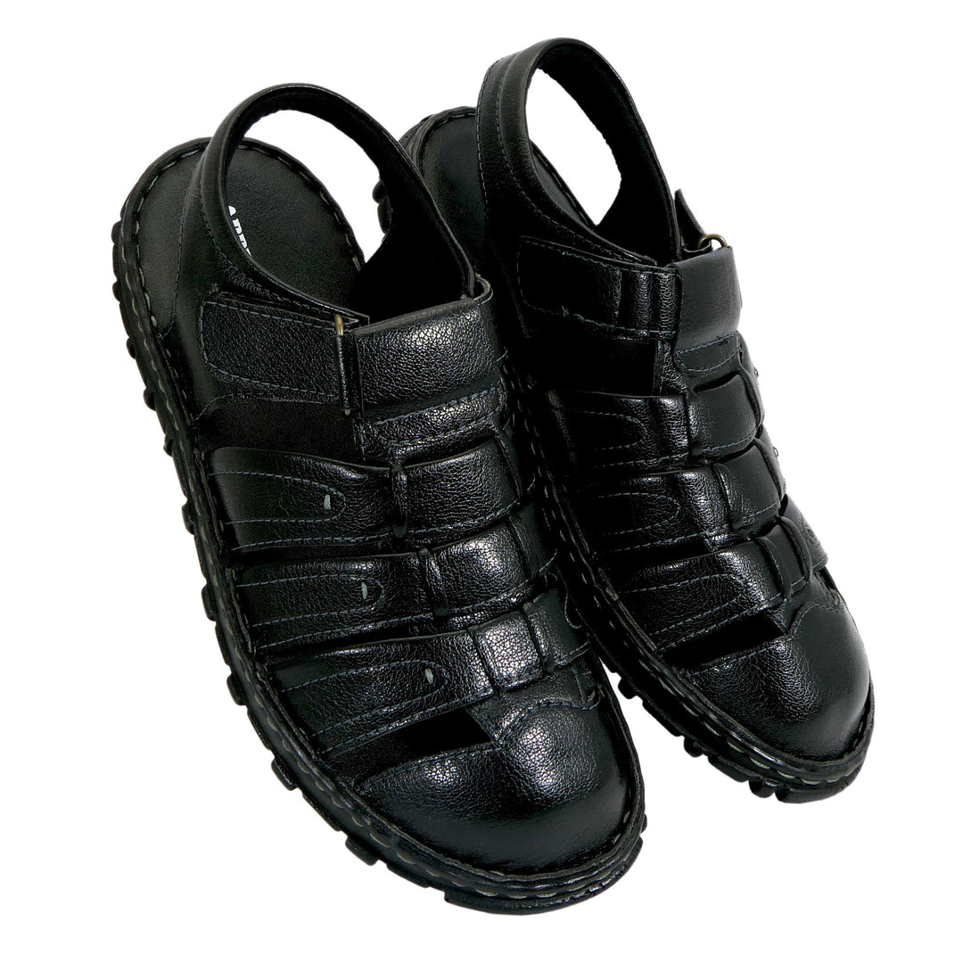 Black Color AM PM Men's Daily wear Leather Sandals