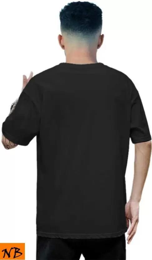 Black Oversize Calm Down Cotton Blend Printed Half Sleeves Mens Round Neck T-Shirt