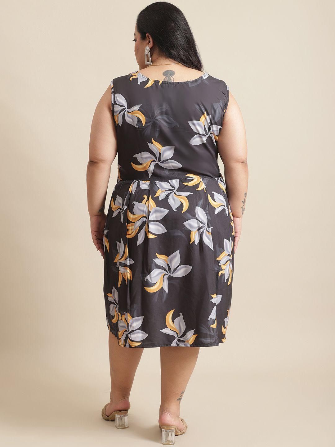 Flambeur Plus Size Floral Flared Short Dress for Women