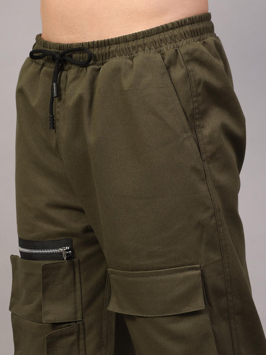 Olive Brand Sprouted Men's Cotton Blend Solid Multipocket Cargo Jogger