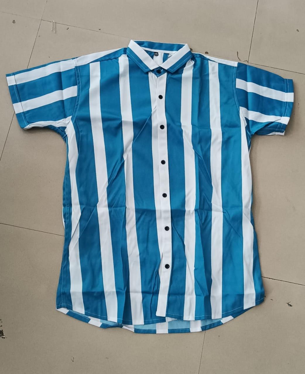 Blue And White Lycra Printed Men's Shirt