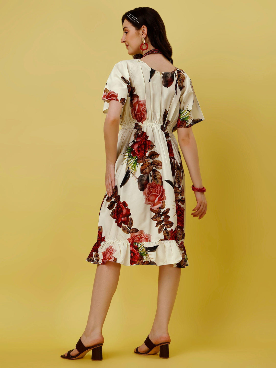 Plus Size Women's Crepe Floral Print Flared Midi Dress