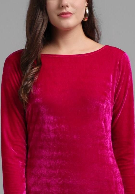 Vivient Women's Solid Pink Velvet Short Dress