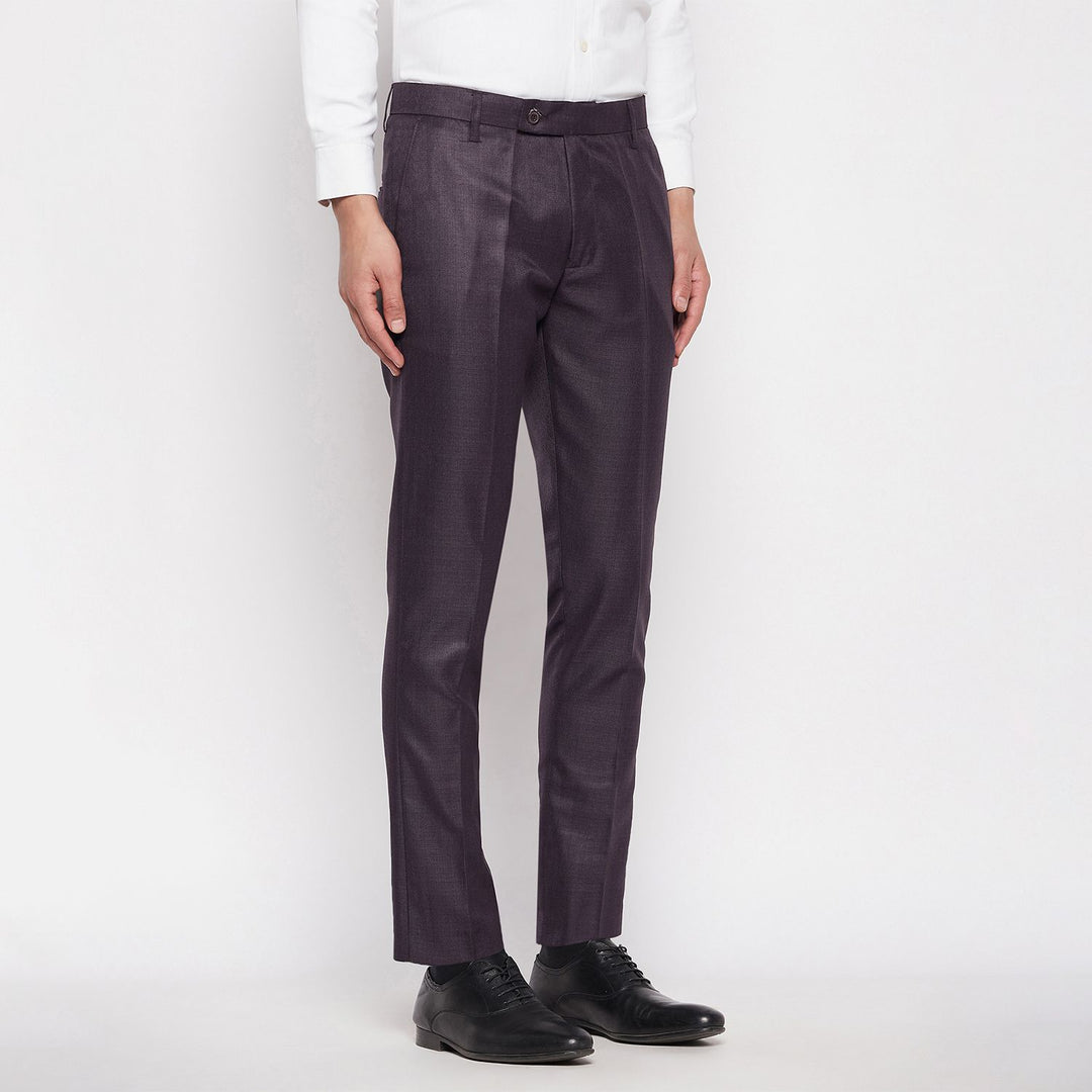 Maroon Men's Slim Fit Solid Formal Trouser