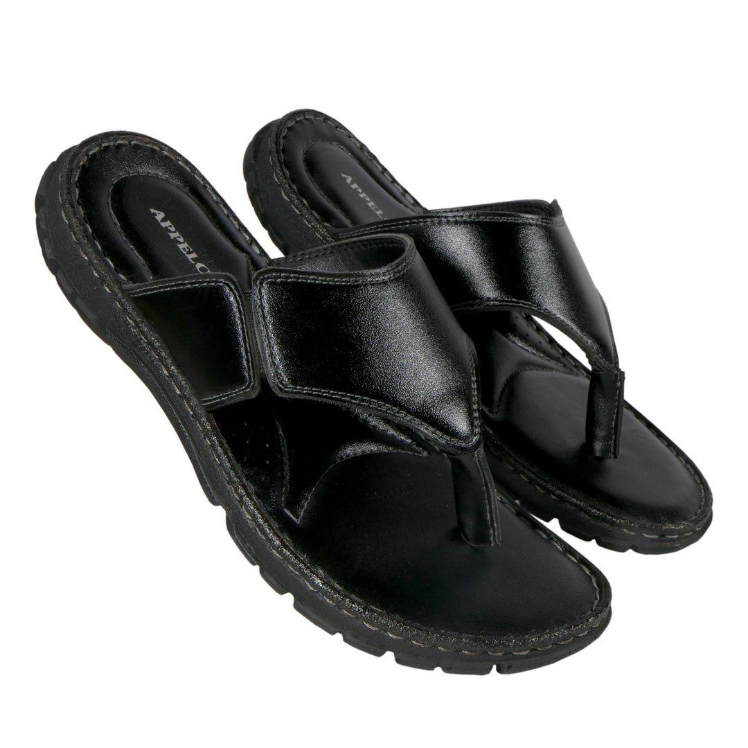 Black Color AM PM Genuine Leather Men's Daily Wear Slippers