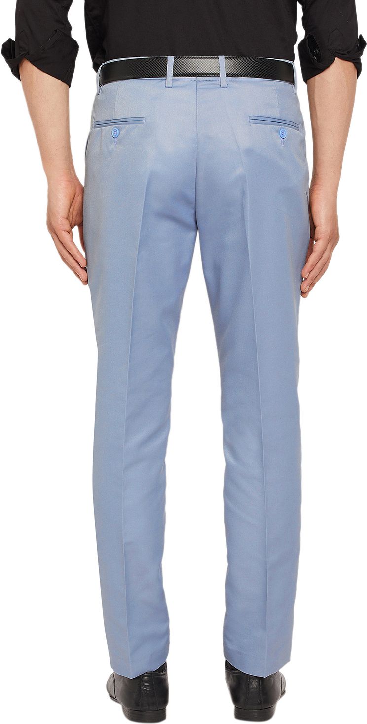 Light Blue Men's Slim Fit Solid Formal Trouser