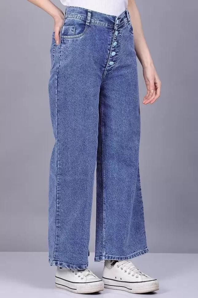 Women's Solid High Waist Rise Flared Denim Jeans