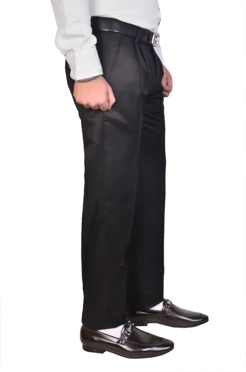 Black Cotton Solid Regular Fit Formal Trousers