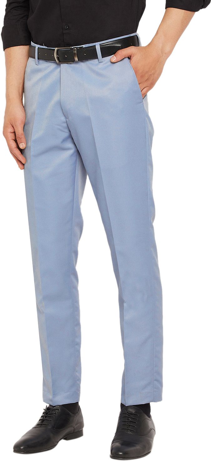 Light Blue Men's Slim Fit Solid Formal Trouser