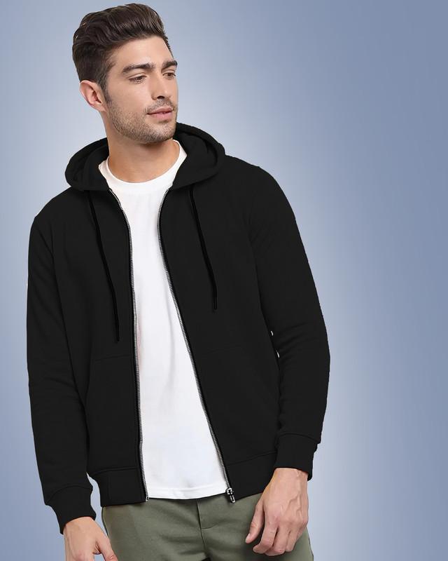 Black Zipper Hooded Sweatshirt By Lazychunks