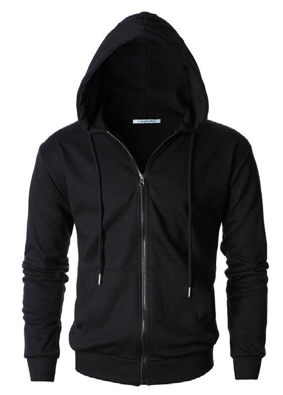 Black Cotton Solid Hoodie Jacket